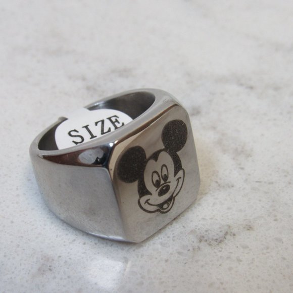 Mickey Mouse Engraved Steel Ring Size 8 - Picture 2 of 6